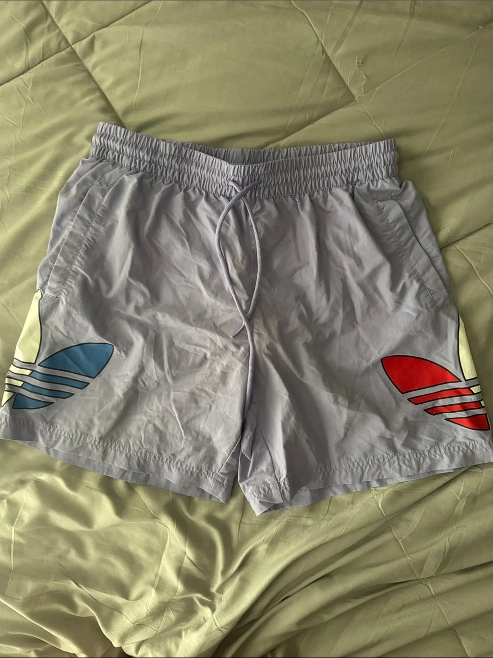 Adidas Periwinkle BlueAthletic Shorts with Red & Blue Graphic Accents